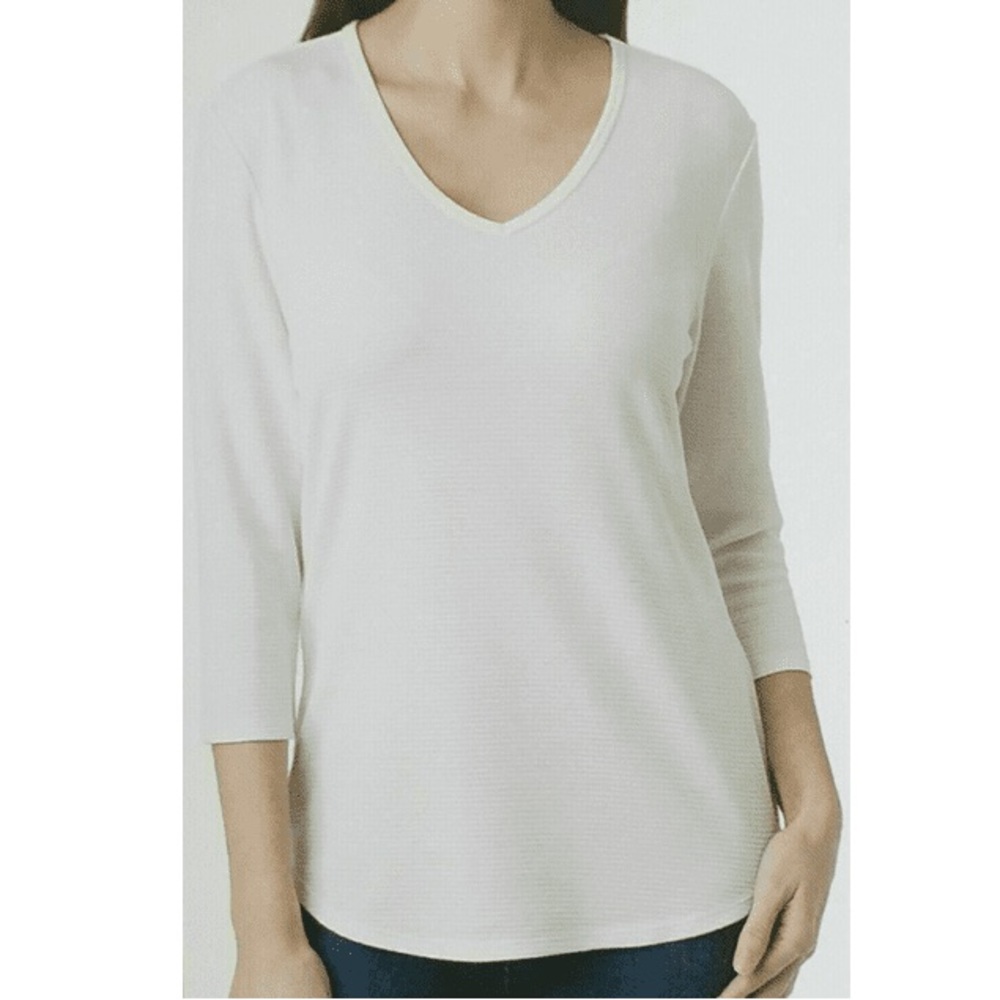 NWOT Seg'ments Ribbed 3/4 Sleeve Basic Essential Tencel V-neck Top (size M)